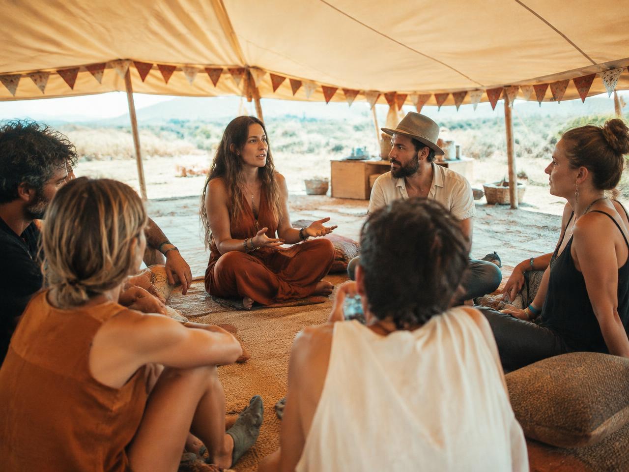 A group taking part in a wellbeing session together
